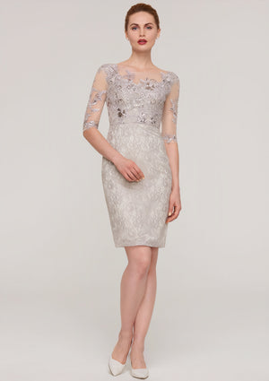 Sheath/Column Bateau Half Sleeve Knee-Length Lace Mother of the Bride Dress With Sequins Appliqued