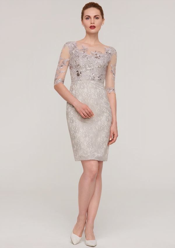 Sheath/Column Bateau Half Sleeve Knee-Length Lace Mother of the Bride Dress With Sequins Appliqued