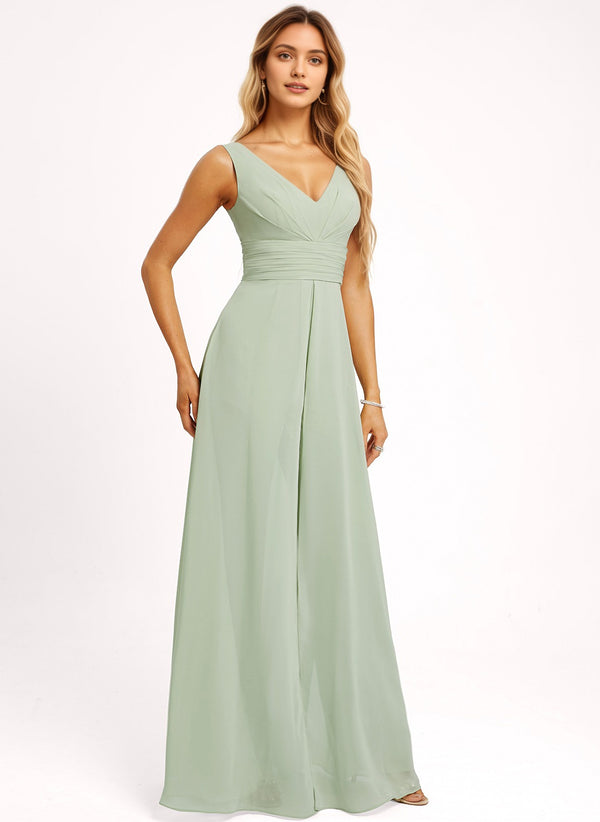 Jumpsuits V-Neck Floor-Length Chiffon Bridesmaid Dress With Ruffle