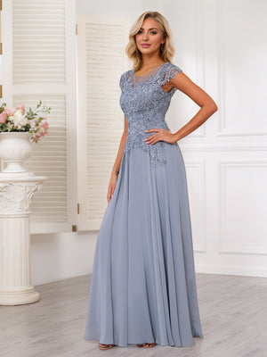 A-line Scoop Illusion Floor-Length Lace Chiffon Mother of the Bride Dress With Sequins