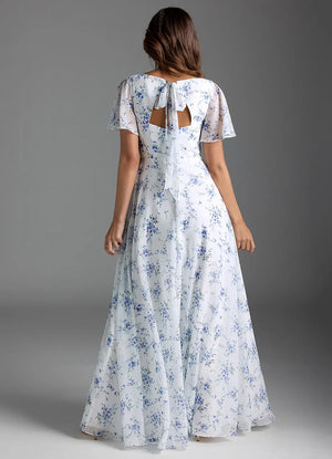 A-line V-Neck Floor-Length Chiffon Floral Bridesmaid Dress
