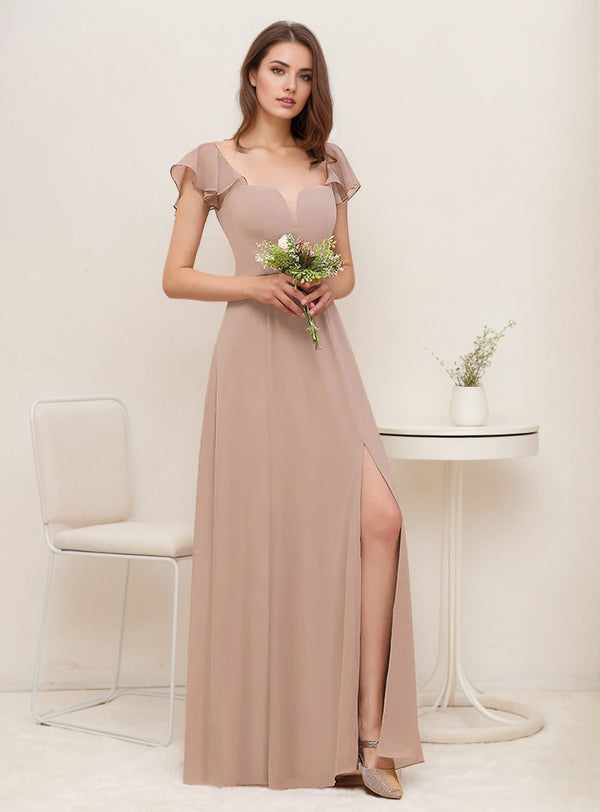 A-line V-Neck Floor-Length Chiffon Bridesmaid Dress With Ruffle