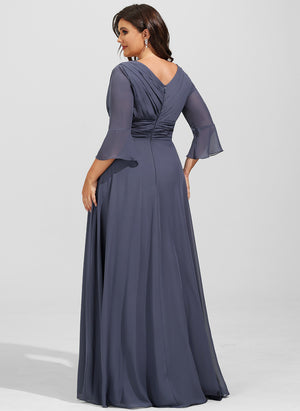 A-line V-Neck Floor-Length Chiffon Mother of the Bride Dress With Cascading Ruffles