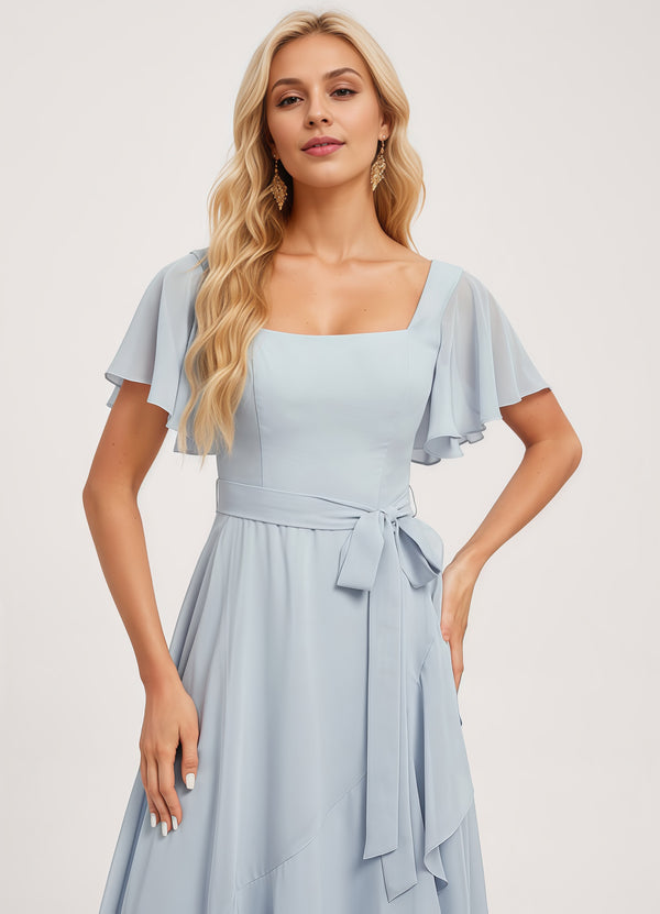 A-line Square-Neck Floor-Length Chiffon Bridesmaid Dress With Ruffle