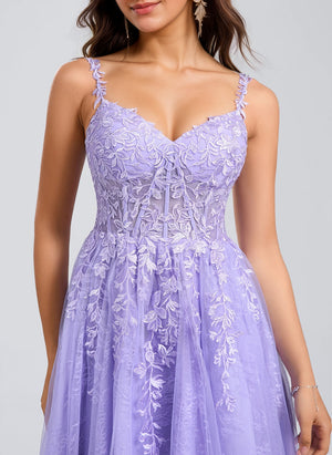 A-line V-Neck Short Tulle Lace Homecoming Dress