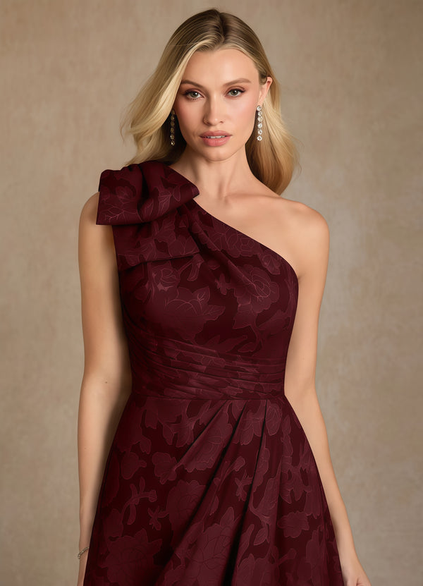 Sheath/Column One Shoulder Floor-Length Floral Burnout Mother of the Bride Dress with Pleated