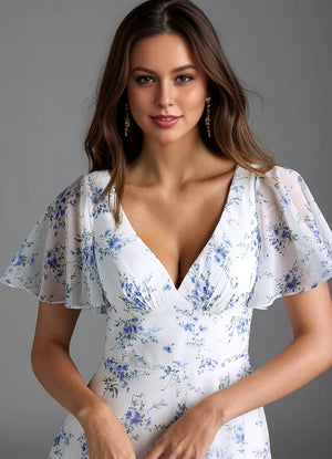 A-line V-Neck Floor-Length Chiffon Floral Bridesmaid Dress