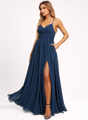 A-line V-Neck Floor-Length Chiffon Bridesmaid Dress