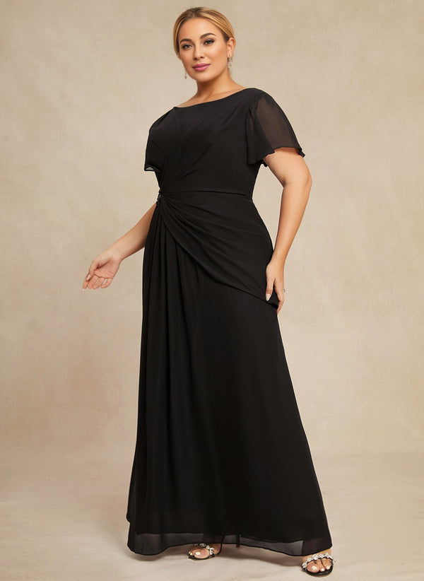 A-line Scoop Ankle-Length Chiffon Mother of the Bride Dress With Beading Pleated