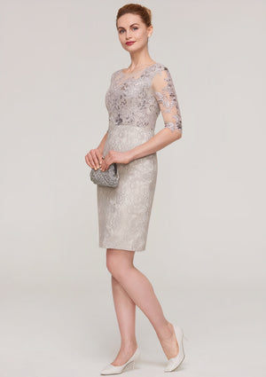 Sheath/Column Bateau Half Sleeve Knee-Length Lace Mother of the Bride Dress With Sequins Appliqued