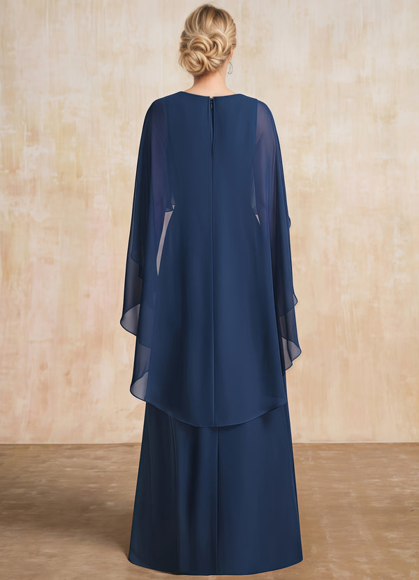 A-line V-Neck Floor-Length Chiffon Mother of the Bride Dress With Cascading Ruffles Beading