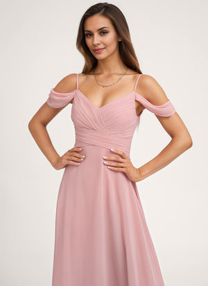 A-line Cold Shoulder Floor-Length Chiffon Bridesmaid Dress