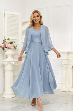 A-line Scoop Knee-Length Lace Chiffon Mother of the Bride Dress With Sequins