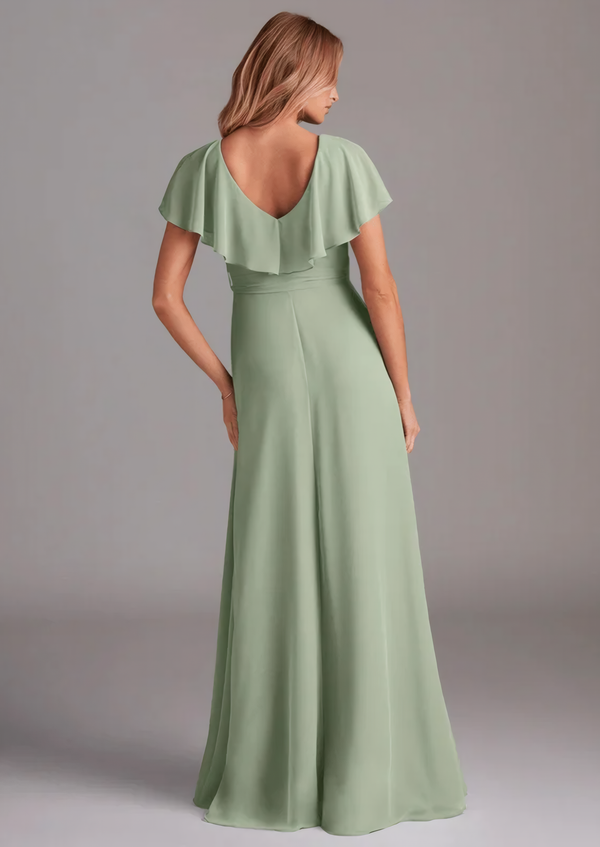 A-line V-Neck Floor-Length Chiffon Bridesmaid Dress With Ruffle