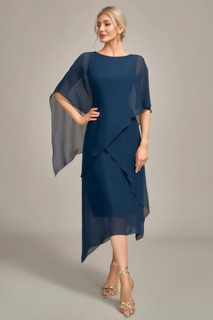 A-line Scoop Tea-Length Chiffon Mother of the Bride Dress