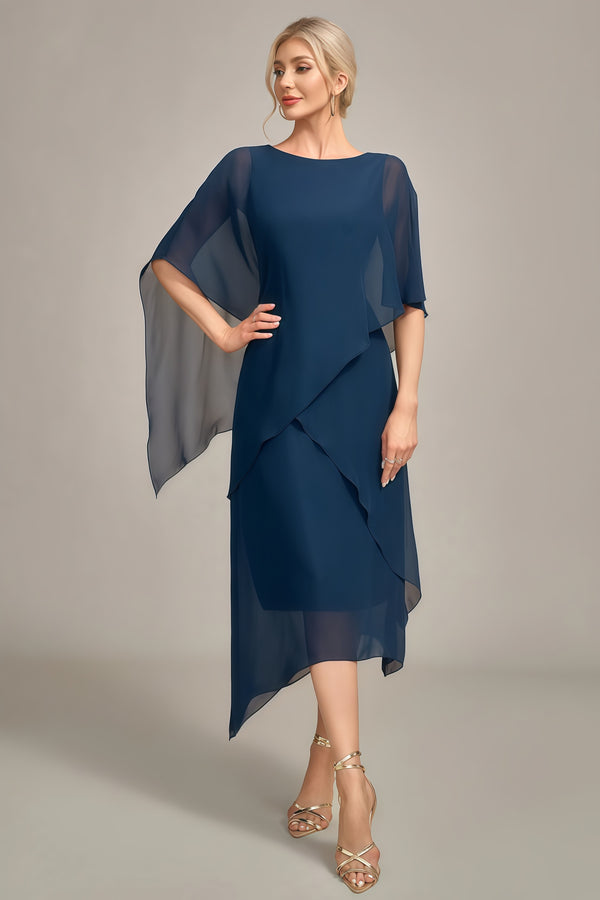 A-line Scoop Tea-Length Chiffon Mother of the Bride Dress