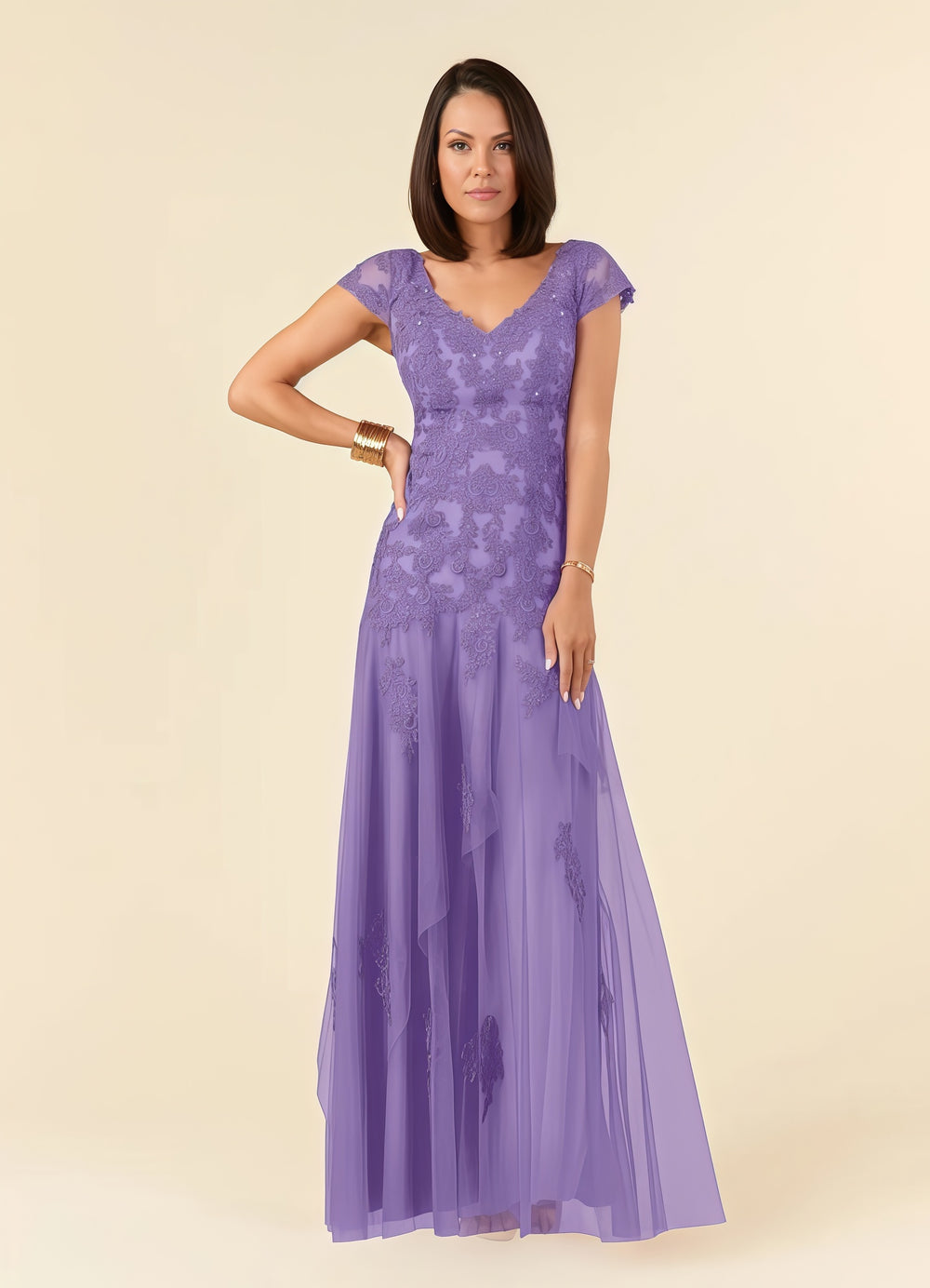 Trumpet/Mermaid V-Neck Floor-Length Lace Tulle Mother of the Bride Dress