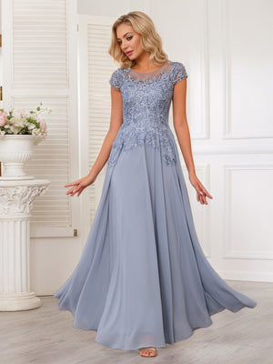 A-line Scoop Illusion Floor-Length Lace Chiffon Mother of the Bride Dress With Sequins