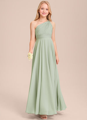 A-line One Shoulder Floor-Length Chiffon Junior Bridesmaid Dress