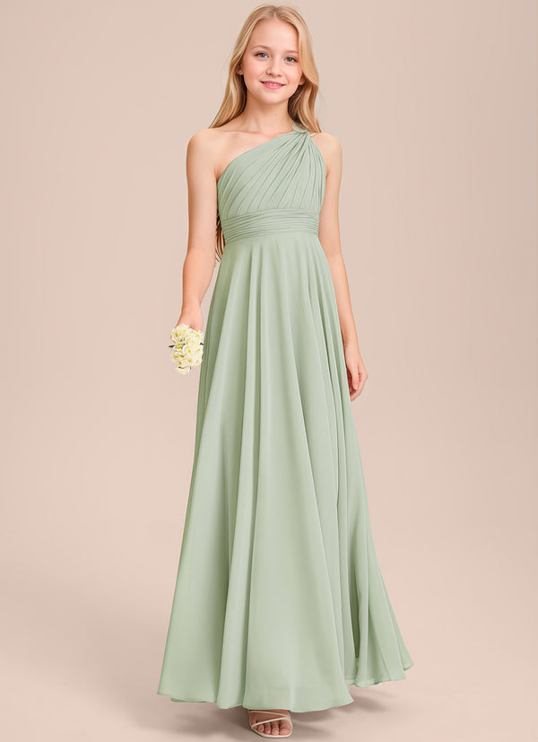 A-line One Shoulder Floor-Length Chiffon Junior Bridesmaid Dress