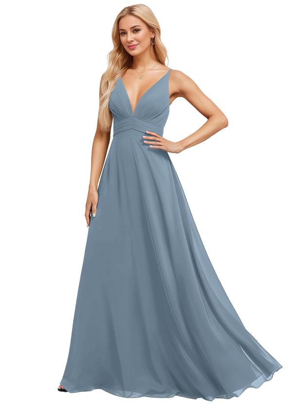 A-line V-Neck Floor-Length Chiffon Bridesmaid Dress