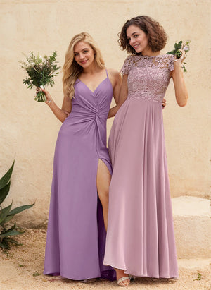 A-line V-Neck Floor-Length Chiffon Bridesmaid Dress With Ruffle
