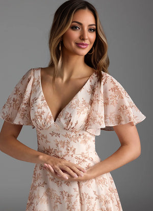 A-line V-Neck Floor-Length Chiffon Floral Bridesmaid Dress