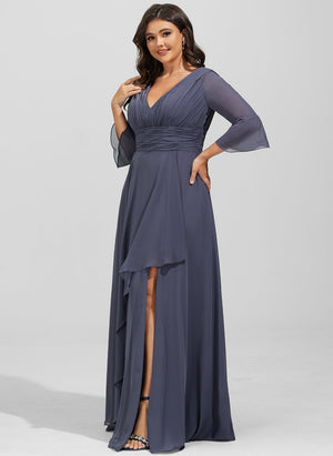 A-line V-Neck Floor-Length Chiffon Mother of the Bride Dress With Cascading Ruffles