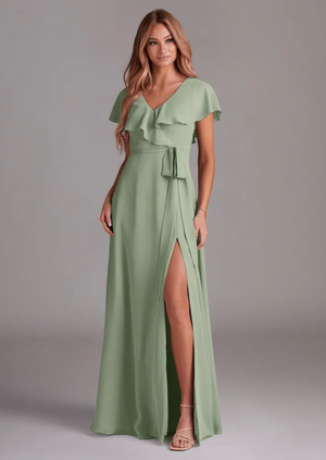 A-line V-Neck Floor-Length Chiffon Bridesmaid Dress With Ruffle