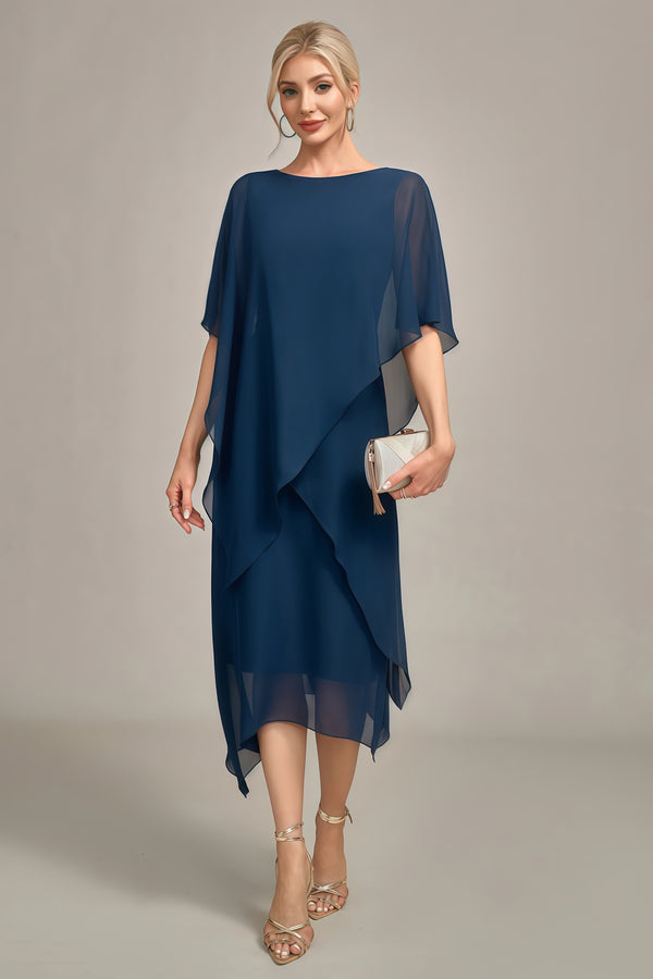 A-line Scoop Tea-Length Chiffon Mother of the Bride Dress