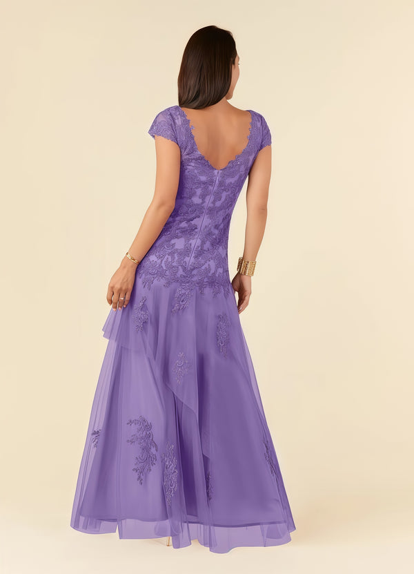 Trumpet/Mermaid V-Neck Floor-Length Lace Tulle Mother of the Bride Dress