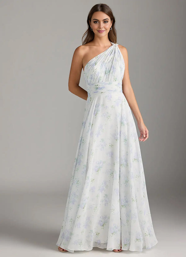 A-line One Shoulder Floor-Length Chiffon Bridesmaid Dress With Slit