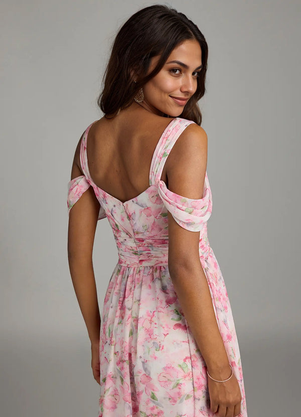 A-line Cold Shoulder Floor-Length Chiffon Bridesmaid Dress With Slit