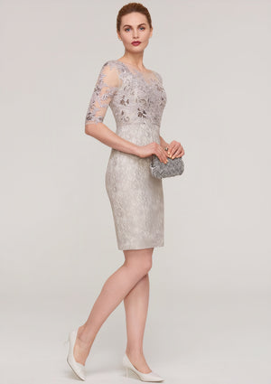 Sheath/Column Bateau Half Sleeve Knee-Length Lace Mother of the Bride Dress With Sequins Appliqued