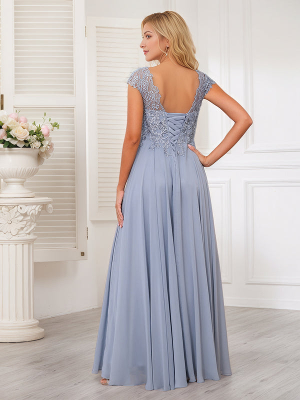 A-line Scoop Illusion Floor-Length Lace Chiffon Mother of the Bride Dress With Sequins