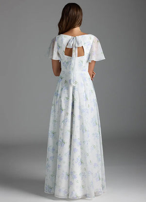 A-line V-Neck Floor-Length Chiffon Floral Bridesmaid Dress