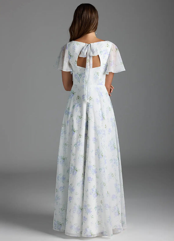 A-line V-Neck Floor-Length Chiffon Floral Bridesmaid Dress