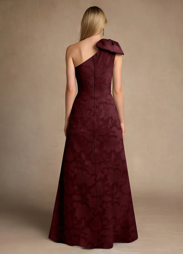 Sheath/Column One Shoulder Floor-Length Floral Burnout Mother of the Bride Dress with Pleated