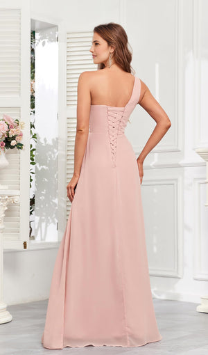 A-line One Shoulder Floor-Length Chiffon Bridesmaid Dress With Ruffle