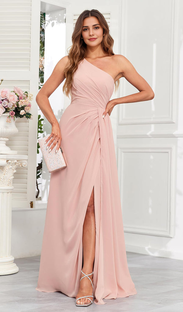 A-line One Shoulder Floor-Length Chiffon Bridesmaid Dress With Ruffle