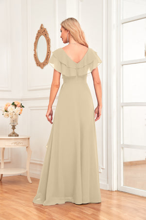A-line V-Neck Floor-Length Chiffon Dress With Ruffle