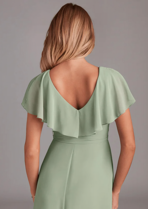 A-line V-Neck Floor-Length Chiffon Bridesmaid Dress With Ruffle