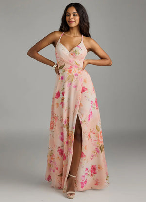 A-line V-Neck Floor-Length Chiffon Bridesmaid Dress