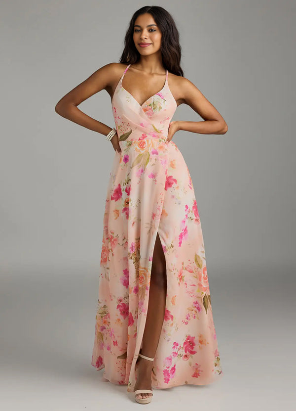 A-line V-Neck Floor-Length Chiffon Bridesmaid Dress