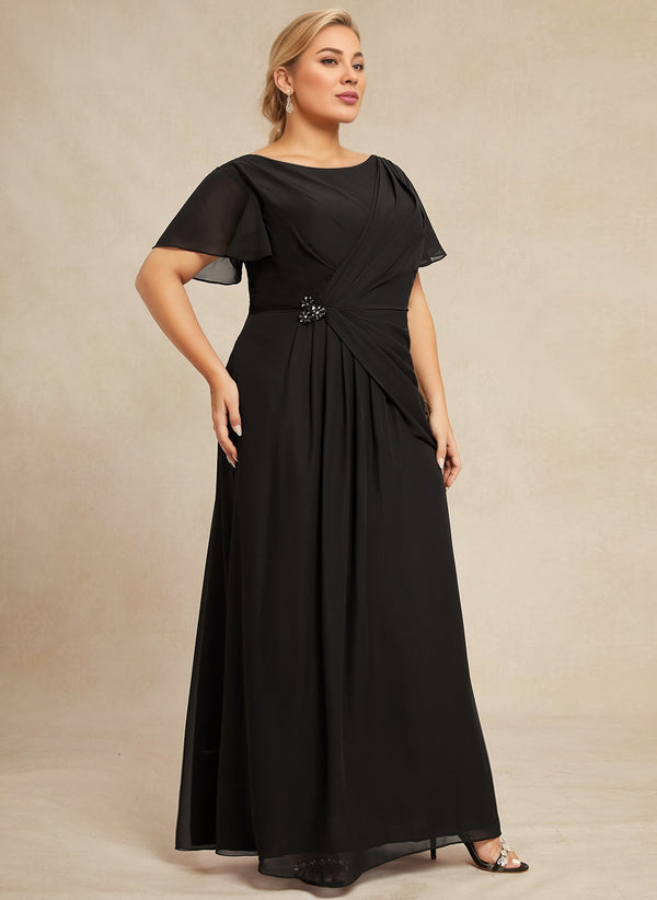 A-line Scoop Ankle-Length Chiffon Mother of the Bride Dress With Beading Pleated