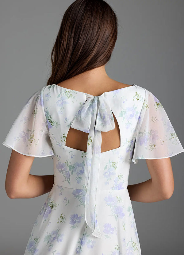 A-line V-Neck Floor-Length Chiffon Floral Bridesmaid Dress