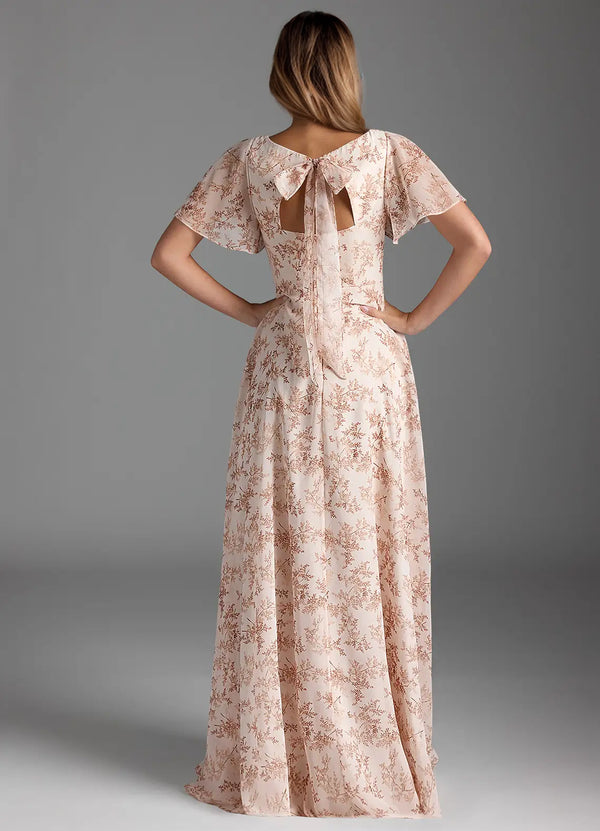A-line V-Neck Floor-Length Chiffon Floral Bridesmaid Dress
