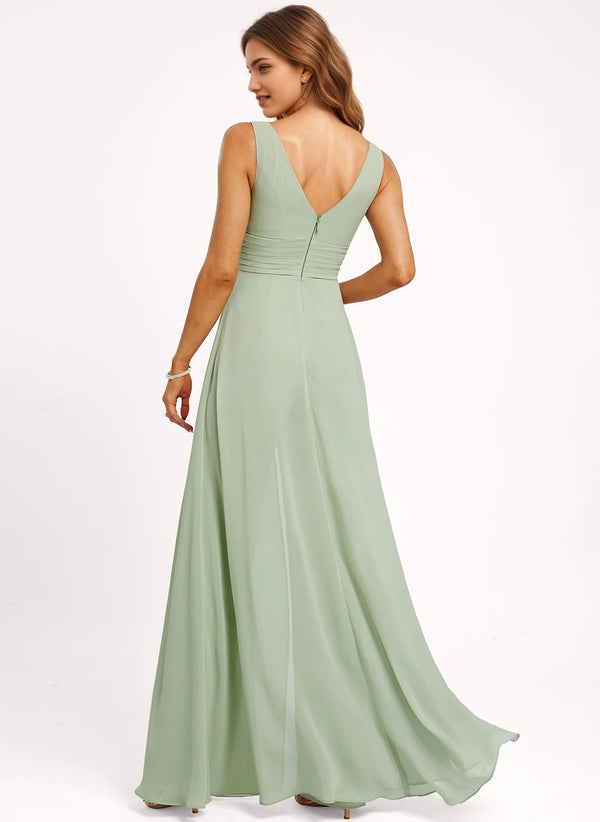 Jumpsuits V-Neck Floor-Length Chiffon Bridesmaid Dress With Ruffle