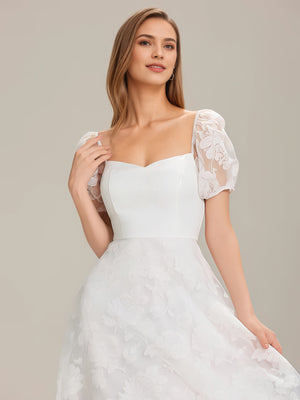 Square Puff Sleeve A-line Chiffon Jacquard Midi Dress