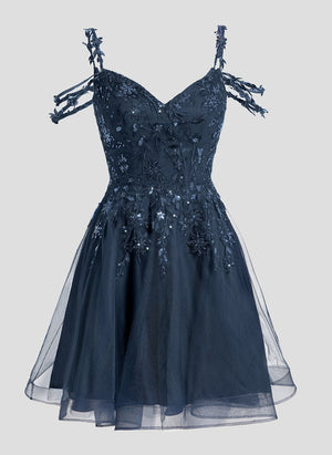 A-line Sweetheart Short Tulle Lace Homecoming Dress With Sequins